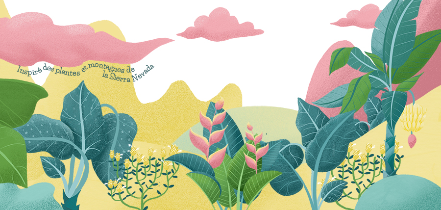 Illustration procreate paysage plantes troppicales pour faire une fresque en Colombie
