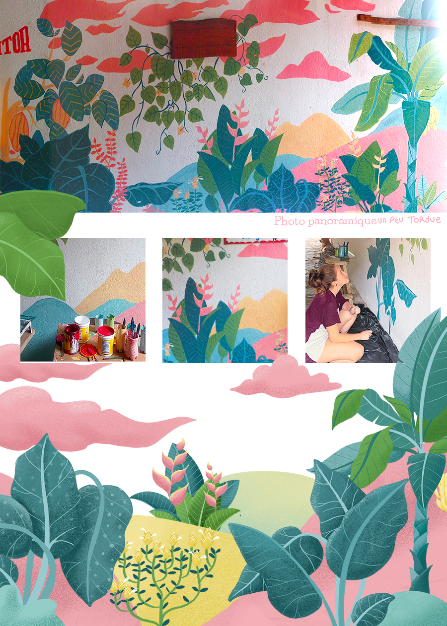 Peinture murale de plante ambiance, couleurs pastels tropicale 